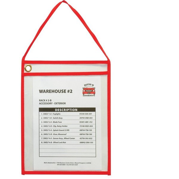 C-Line Products Shop Ticket Holder, w/Strap, 9"Wx12"H, 15/BX, Red/Clear 15PK CLI41924